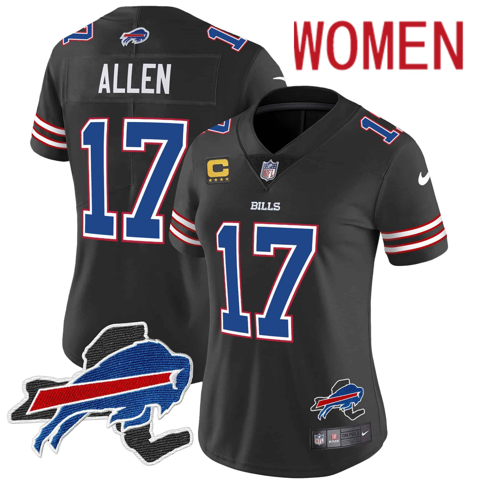 Women Buffalo Bills #17 Allen Black 2024 Nike Patch Vapor Limited NFL Jersey style 1